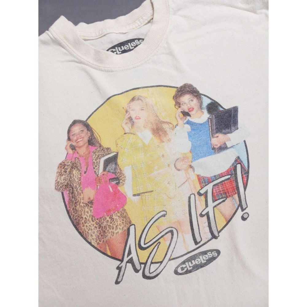 Y2K Clueless Movie Graphic T-Shirt Womens Cream As‎ If 90s Retro Tee - Picture 2 of 5